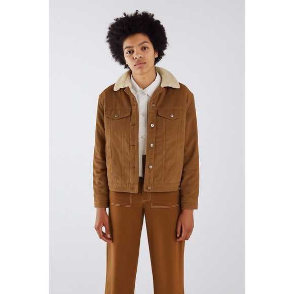 Berksha Jackets & Blazers - Bershka Women's Corduroy Trucker Jacket Pink Size M Sherpa Lined